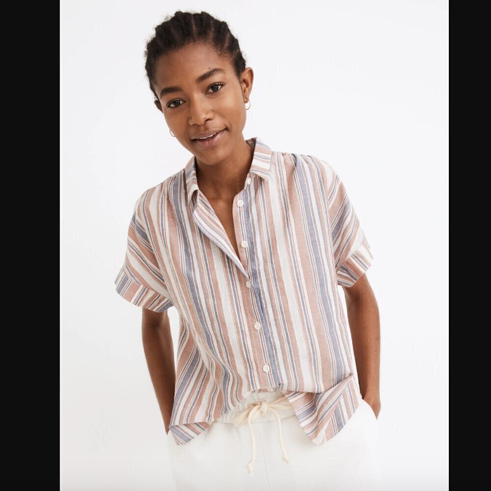 Madewell Linen-Blend Hilltop Shirt in Rainbow Stripe S